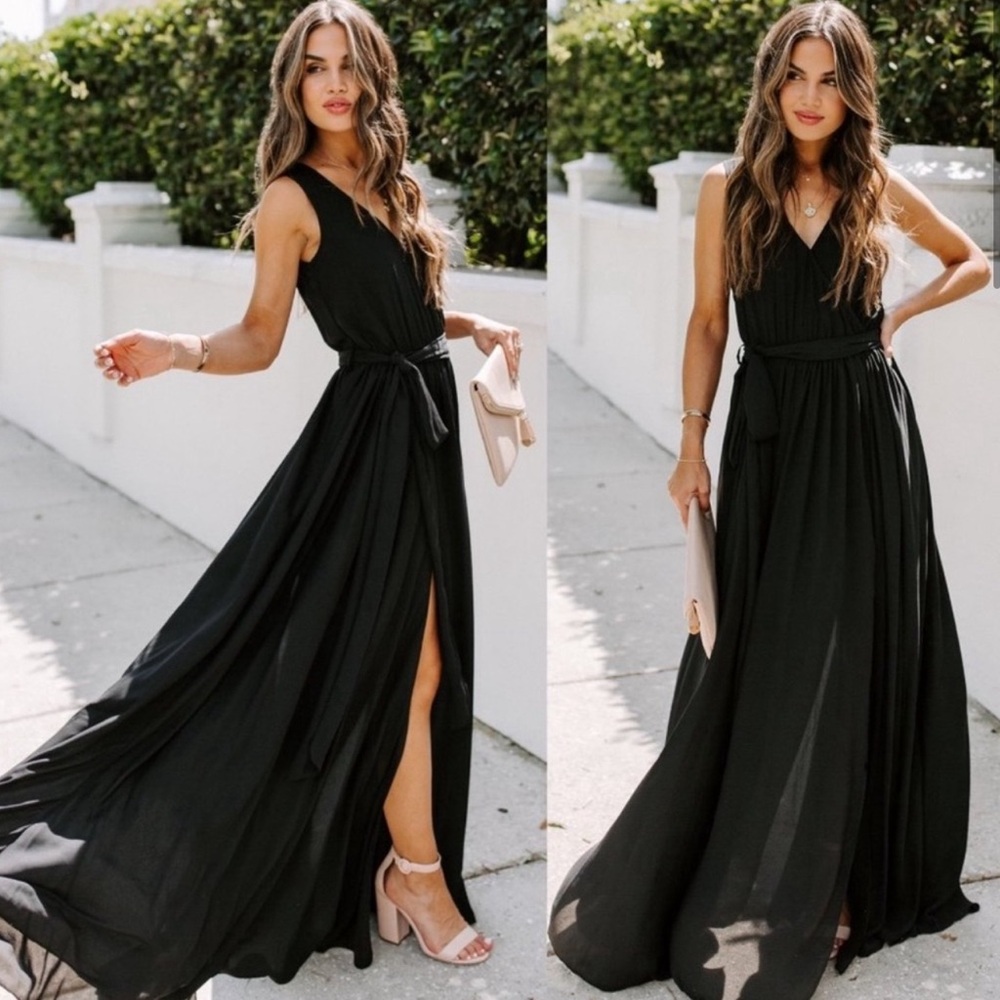 VICI Black Maxi Dress Size Large Black Double Slit Sleeveless Maxi Diana Dress
